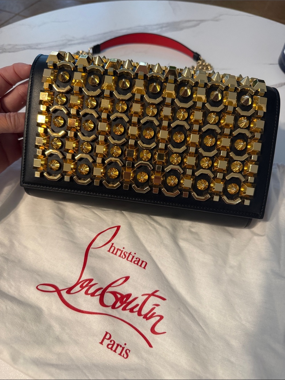 Christian Louboutin Black Leather Crossbody with Gold Stud Grid - Picture 2 of 5